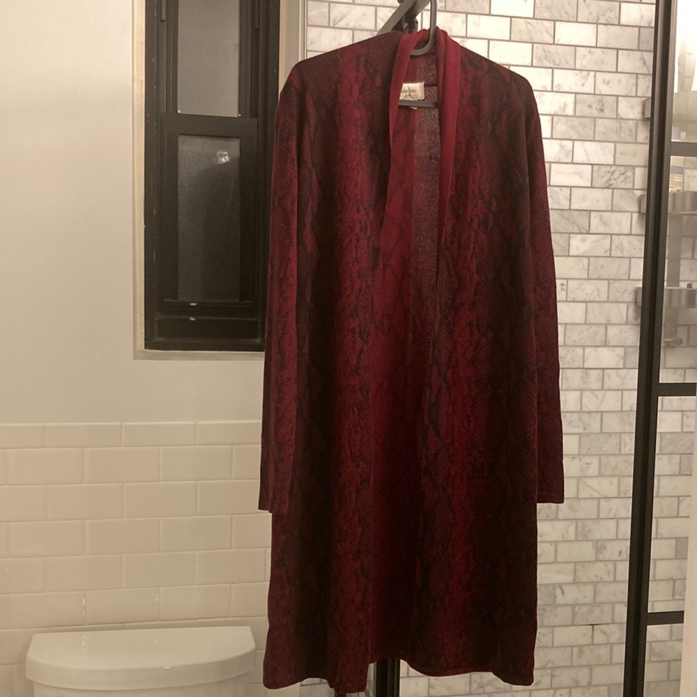 Neiman Marcus Cashmere Red Snakeskin Pattern Long Cardigan Duster